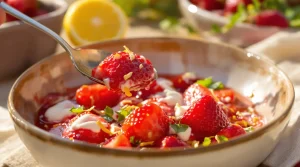 Envie de fraises en dessert ? Essayez cette salade de fraises, gourmande, fraîche et acidulée
